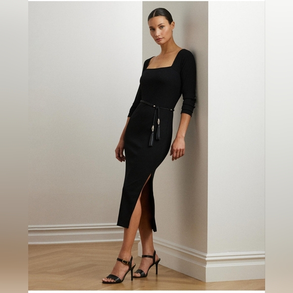 RALPH LAUREN WOMEN'S RIB KNIT LONG SLEEVE MIDI DRESS SIZE LARGE. NWT - Picture 1 of 5